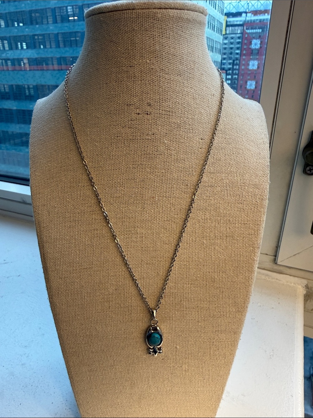 SilverTone Pomegranate Pendant Necklace with Turquoise Center Stone.